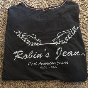 L red n black robin jeans shirt